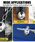 Weatherproof 4 Digit Disc Padlock Set With Hardened Steel Shackle on shed gate, warehouse door, storage unit, and trailer