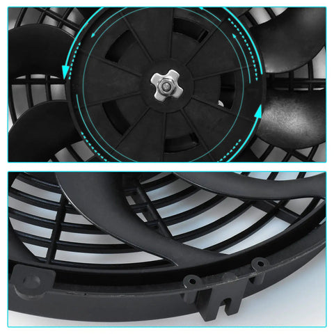 Beat The Heat Shop Grade 12 Inch Curved Electric Radiator Cooling Fan Push Pull Rig showing black fan blades and mounting points.