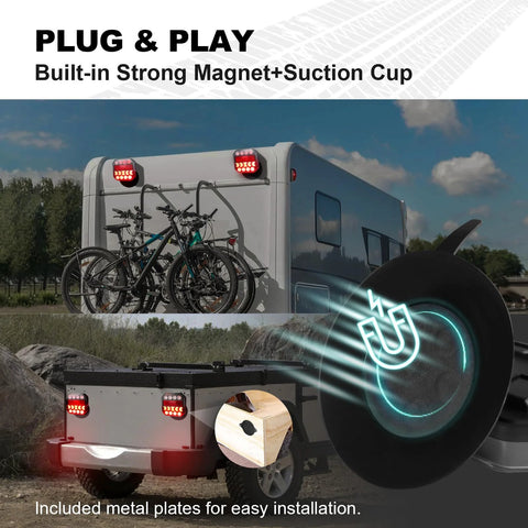 NeaLia wireless trailer light with magnetic mount; 110° rotatable LED tail light for towing.