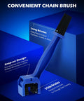 Blue convenient chain brush with long bristles, snap-on design, and 3-side bristles for thorough cleaning.