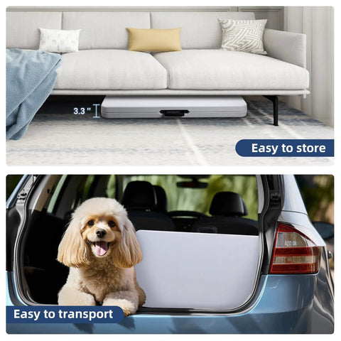 34 Inch Square Folding Card Table Portable Utility Dining Table Heavy Duty HDPE White Plastic Foldable shown stored under sofa and in car trunk