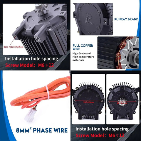 72V 5000W Brushless DC Motor Kit With Temperature Sensor For Go Karts Dirt Bikes Electric Motorcycles shown from multiple angles