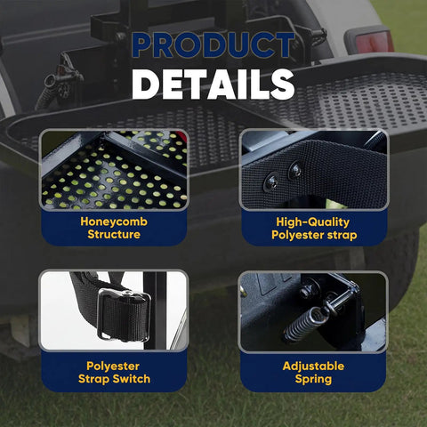 Rear Seat Golf Cart Bag Holder With Foldable Rack And Safety Grab Bar Up To 8 Inches Easy No Drill Install details view