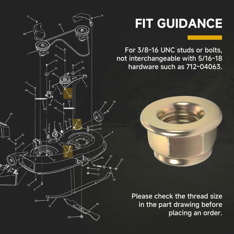 Image showing fit guidance for Two Pack 3/8 16 Hex Flange Nylon Lock Nuts Replacement For 712 04065 with part diagram.