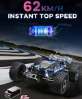 MJX Hyper GO 16207 1 By 16 Scale Brushless RC Buggy with 3S Battery racing at track showcasing 62 KMH speed