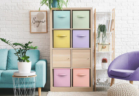 11 Inch Fabric Storage Cubes With Handles Sturdy Collapsible Bins Set Of 6 Foldable Baskets For Organizing Clothes Toys Books Pastel Multi Color