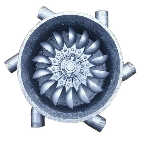 Top view of Beast 3000W Water Turbine Generator 220V Micro Hydroelectric System with dual ballasts and six 50mm PVC pipes.