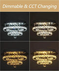 Crystal Chandeliers Ceiling Light Fixture With Remote Dimmer And Adjustable Color Temperature showing different light modes