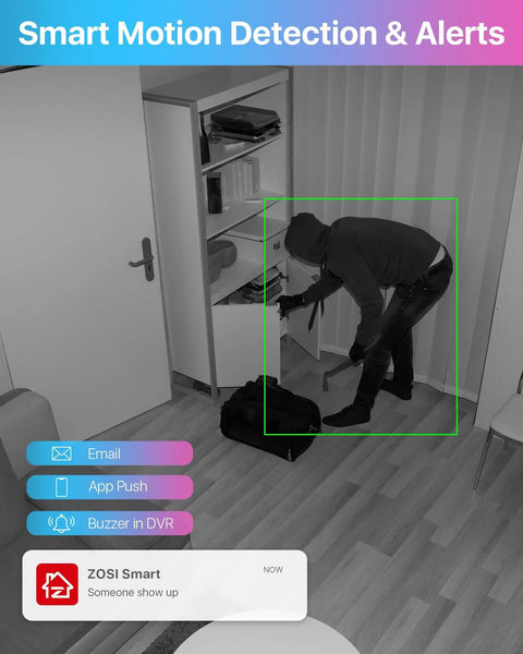 AI detection by 8 Channel H265 Plus Home Security System With AI Human And Vehicle Detection And Night Vision, 5MP Lite DVR, Includes 4 Outdoor Indoor 1080P Dome Cams, 2MP 1920TVL, No HDD Included.