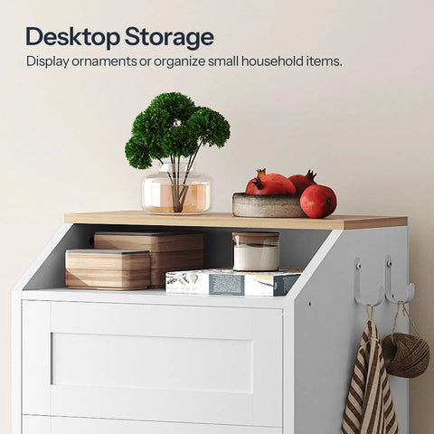 Hidden 10 Gallon Trash Cabinet With Flip Door Freestanding Wood Recycling Bin For Kitchen And Living Room White Finish