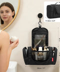 Woman using Hanging Toiletry Bag For Men And Women, Waterproof Nylon Dopp Kit With Multiple Compartments For Toiletries in black