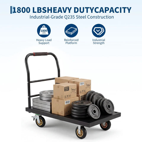 Heavy Duty 2000 Lb Steel Platform Cart With 47 By 24 Inch Anti Slip Platform, Detachable Handle For Easy Storage, 360 Degree Swivel Casters, A Real Warehouse Workhorse For Pros.