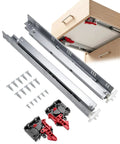 18 Inch Soft Close Undermount Drawer Slides 2 Pairs With Concealed Rear And Bottom Mount Rails Extension Smooth Glide For Easy Access Quiet Operation Cold Rolled Zinc Plated Steel Great For Face Frame Or Frameless Cabinets Includes Locking Screws, shown with screws and locks
