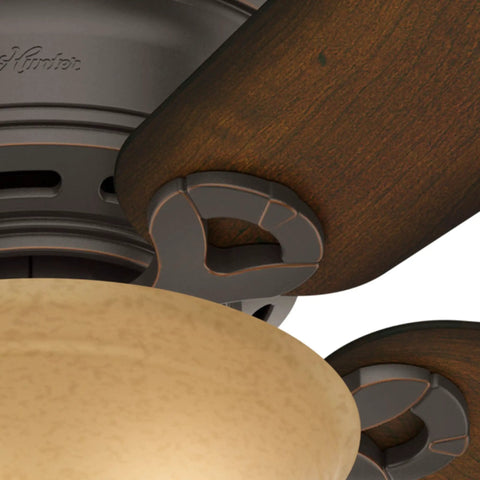 Close-up of Conroy Onyx Bengal 42 Inch Low Profile Ceiling Fan With LED Light Kit and Pull Chain, Marble Glass Globe Light
