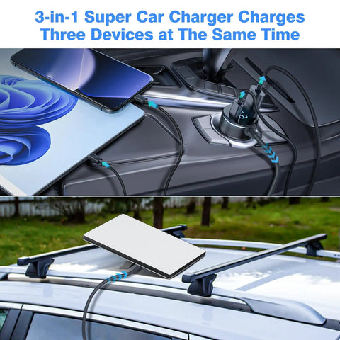 Gotta Have This Heavy Duty 3 In 1 Starlink Mini Car Charger With 10 Foot Waterproof Dc Cable charging three devices in a car.