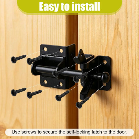 Self Locking Gate Latch For Wooden Fences With Mounting Screws, Easy Install Gravity Action Latch, Strike Plate And Hardware Included For Quick No Fuss Secure Gate Closure on wood gate