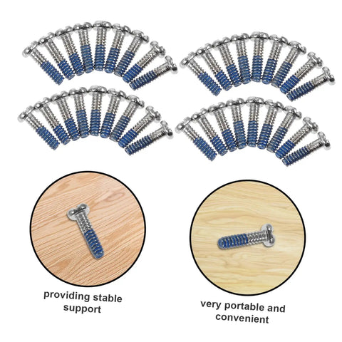 Glasses Repair Screws Kit, 100 Piece Eyeglass Screw Set displayed on a wooden surface, shown in bundles and individual screw detail.