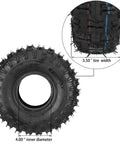 4.10-4 Tire And Inner Tube Replacement Set Two Pack For Go Karts Lawn Mowers Wheelbarrows Hand Trucks detail view of tire tread and dimensions.
