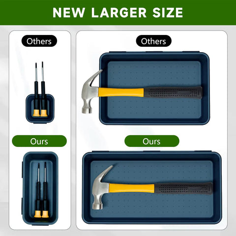 Heavy Duty Multi Size Tool Box Organizer Trays, Complete 60 Piece Drawer Sorter Kit, Blue And Green Plastic Bins, Solid Garage Workshop Storage To Keep Your Toolbox Looking Top Shelf
