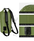 Green Waterproof Backpack 10L 20L 30L 40L With IPX8 Phone Case For Water Sports Fishing Boating Kayaking Surfing Rafting Built To Last