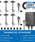 All-In-One LED Low Voltage Landscape Lighting Kit With 6 Path Lights And 2 Spotlights, 60W Transformer, 100 Ft Wire, ETL Listed