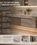 Slick And Fly Wall Mounted Bathroom Vanity With Undermount Sink And Integrated Makeup Station Featuring Heavy Duty Solid Wood Drawers For Game Changing Modern Home Upgrades, showcasing water-resistant features.