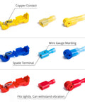 Image of Easy Peasy T Tap Wire Connectors Kit showing various colored connectors with copper contacts and spade terminals.
