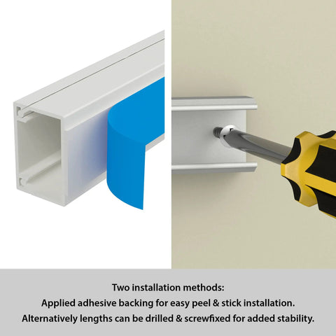 Self-Adhesive Cable Raceway For Wall Wires Keep Your Cords Tucked - Paintable Cord Cover showing adhesive and screw installation
