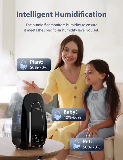 Woman and child using Smart Humidifier For Large Bedroom 5.6L Whisper Quiet Ultrasonic Cool Mist With Humidity Sensor And Timer