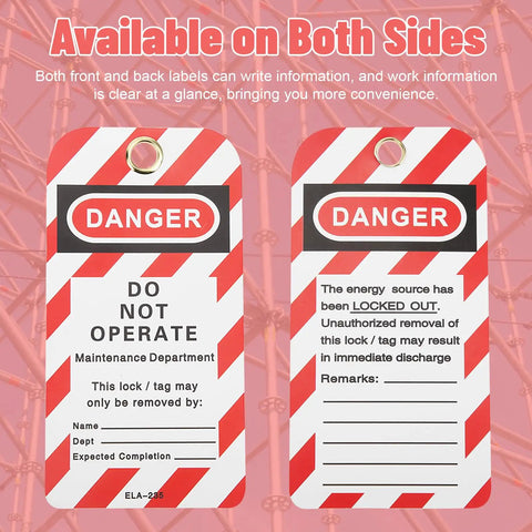 Heavy Duty Lockout Tagout Tags Reusable Do Not Operate Labels For Industrial Jobsite Maintenance Featuring Tough Metal And Pvc Build, double-sided.