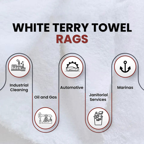 Rock Solid Recycled White Terry Cloth Rags 5 Lb Bag for Industrial, Automotive, Janitorial, and Marina Cleaning