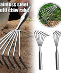 Stainless Steel Lawn Rake With Ergonomic Long Handle For Easy Weeding And Leaf Clearing Multi Claw Garden Heavy Duty Rake