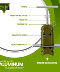 12 Gauge Perimeter Alarm With Quad Three Point Zero Tech Full 360 Degree Trip Wire Protection For Outdoor Camping And Property Security Olive Drab Durable Outdoor Security System, displaying olive drab alarm parts and aluminum rustproof body.