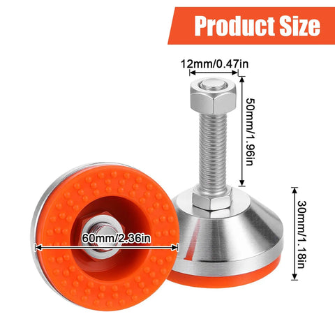 Four Pack Heavy Duty Adjustable Leveling Feet With M12 Thread And 2.36 Inch Base dimensions shown on product image