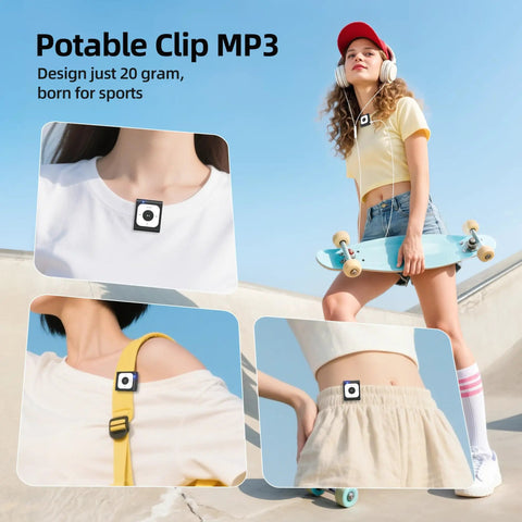 64GB Clip MP3 Player With Bluetooth For On The Go Music Ultra Portable Clip On Player With Simple Button Controls Hands Free