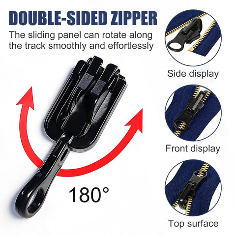 Universal Zipper Repair Kit With Three Size Sets And Double Sided Zippers Replacement Kit showing double-sided zipper display