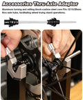 Pro Grade Bicycle Wheel Truing Stand For Professional Mechanics With Aluminum Alloy Base, shown with thru-axle adaptor