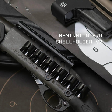 Side Saddle Shotgun Shell Holder V2 For 12 Gauge Remington 870 TAC14 And 1100 Series Shotguns Six Shell Capacity on tactical shotgun