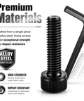 Fuel Wheel Center Cap Screws Replacement Kit With Hex Wrench, Corrosion Proof Thread Locking Bolts For 1001-63B Models showcase black alloy steel screw and hex wrench.