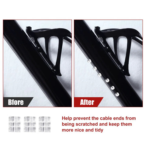4 Pack Bike Brake Cable Kit before and after installation comparison showing cable protection on mountain and road bikes
