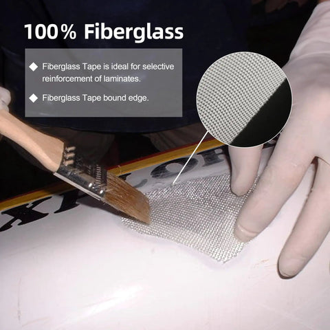 Applying Workhorse Fiberglass Cloth Tape 2 Inch Wide By 50 Yards, 6 Oz, to a surface using a brush, close-up view.