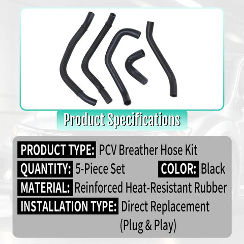 Premium PCV Breather Hose Kit For Subaru WRX Impreza Outback And Forester Turbo Direct OEM Swap Replace 99071AC220 Super Durable Fix, 5-piece black rubber set