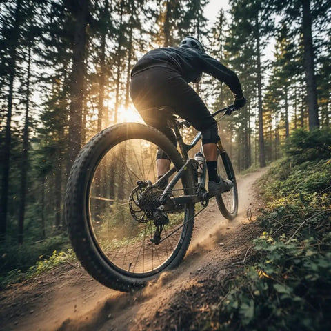 Cyclist on mountain trail using Floating 160mm Bike Brake Rotor For 6 Bolt Disc Brakes Easy Install Direct Swap High Performance Aluminum Rotor Smooth Stopping Works With Freewheel Threaded Hubs