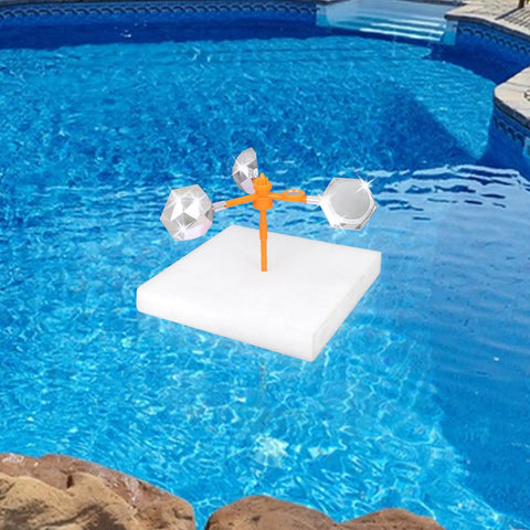 Floating Reflective Windmill Bird Deterrent For Pools And Backyards No Drama Quick And Humane Visual Solution That Spins To Deter Ducks, Birds, And Crows, Keeping Pools, Roofs And Outdoor Spaces Bird Free installed on a pool