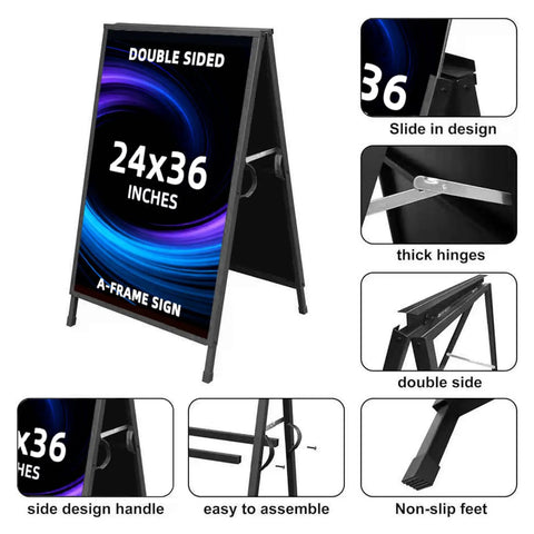 Beefy Heavy Duty Slide In Folding Sandwich Board A Frame Sidewalk Sign 24 By 36 Inch Black Coated Steel Double Sided Pavement Sign