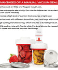 Mason Jar Vacuum Sealer Accessory Set With Cordless Hand Pump for Regular and Wide Mouth Jars, preserving food in jars.