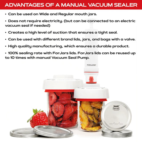 Mason Jar Vacuum Sealer Accessory Set With Cordless Hand Pump for Regular and Wide Mouth Jars, preserving food in jars.
