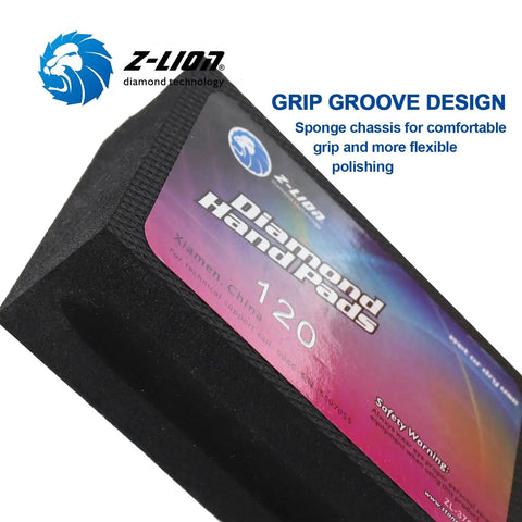 Diamond Hand Polishing Pads Foam Backed Set With Grits 60 120 200 400, close-up view of 120 grit pad showing grip design.