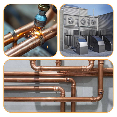 5Pcs straight copper fittings collage for HVAC: 3/8 in. ID straight couplings and dimple-stop sweat fittings