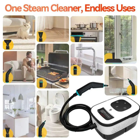 Kickass 2500W Handheld Steam Cleaner With Blazing Hot Pressure and Lightning Fast 10 Second Warmup for versatile cleaning in kitchen and bathroom.